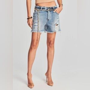 Retrofete Light Wash Distressed Denim Shorts